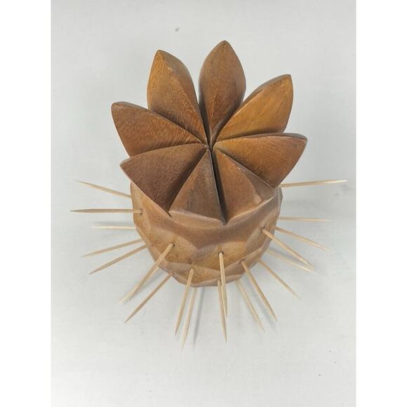 Vintage Mid Century Modern Monkey Pod Wood Pineapple Toothpick Holder Appetizer - Picture 2 of 6